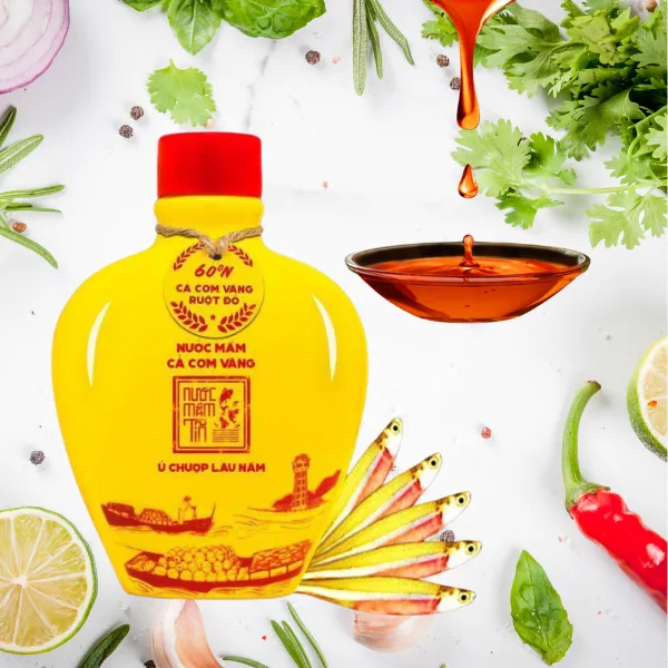 Combo 2 Bình Gốm Nước Mắm Tĩn Cá Cơm Vàng Ruột Đỏ 60 Độ Đạm 250ml
