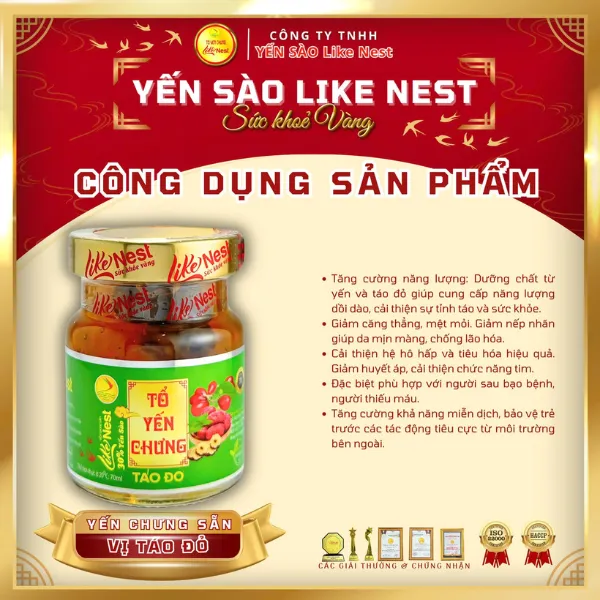 Tổ Yến Chưng Sẵn Vị Táo Đỏ 30% Lốc  Hủ