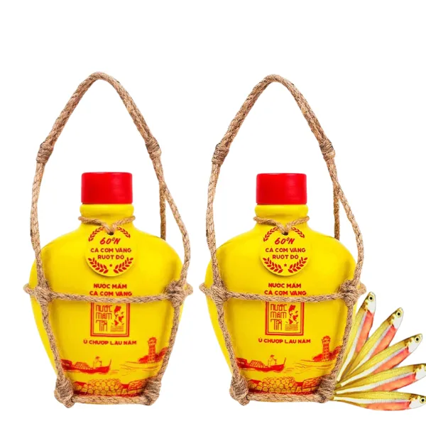 Combo 2 Bình Gốm Nước Mắm Tĩn Cá Cơm Vàng Ruột Đỏ 60 Độ Đạm 250ml