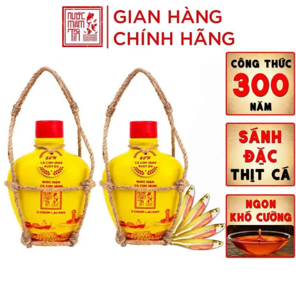 Combo 2 Bình Gốm Nước Mắm Tĩn Cá Cơm Vàng Ruột Đỏ 60 Độ Đạm 250ml