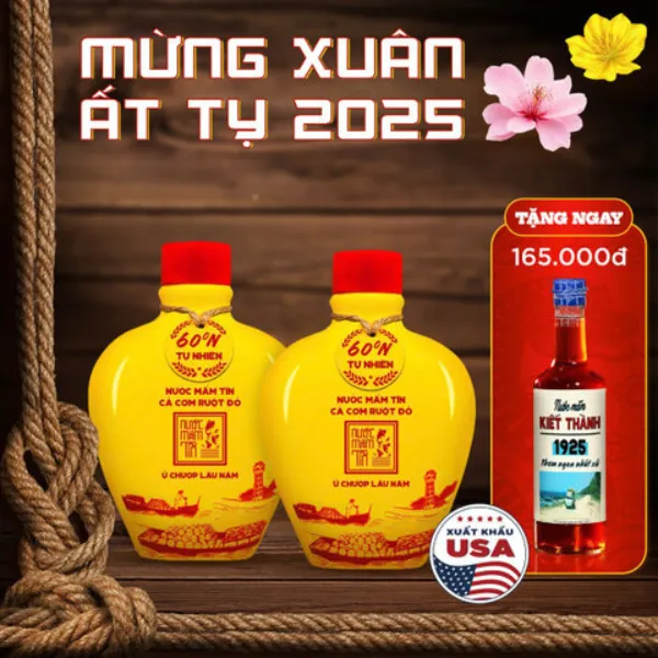 Combo 2 Bình Gốm Nước Mắm Tĩn Cá Cơm Vàng Ruột Đỏ 60 Độ Đạm 250ml