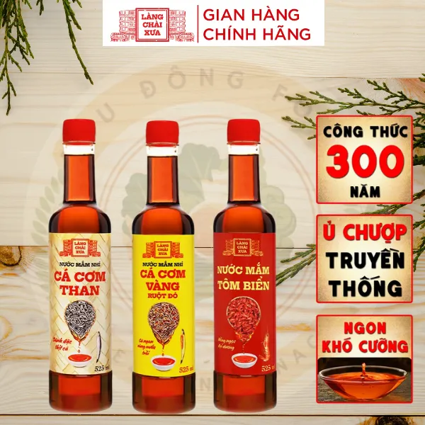 [Combo 3 Chai 3 Vị] Nước Mắm Biển Cá Cơm Than,Tôm Biển, Cá Cơm Vàng Ruột Đỏ 525ml