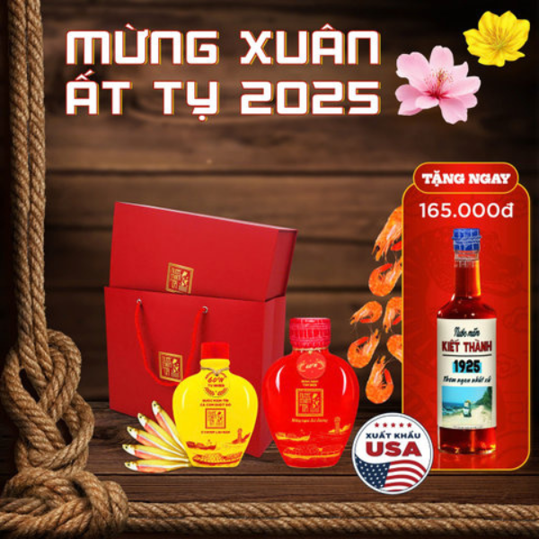 Hộp Quà Đậm Đà Tình Thân Gồm 01 Nước Mắm Tĩn Tôm Biển 60N 500ml Và Nước 01 Nước  Mắm Cá Cơm Vàng Ruột Đỏ 250ml