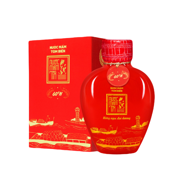 Hộp Quà Đậm Đà Tình Thân Gồm 01 Nước Mắm Tĩn Tôm Biển 60N 500ml Và Nước 01 Nước  Mắm Cá Cơm Vàng Ruột Đỏ 250ml