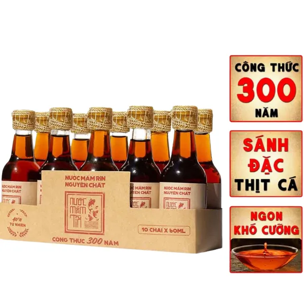 Lốc 10 Chai Nước Mắm Tĩn Nhãn Đỏ Cá Cơm Than Mini 40N 60ml