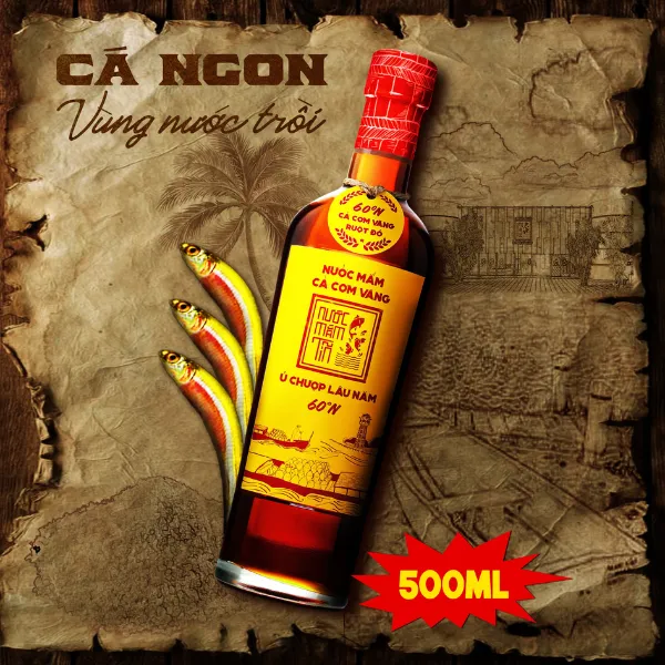 01 Chai Nước Mắm Tĩn Cá Cơm Vàng Ruột Đỏ 60 Độ Đạm 500ml