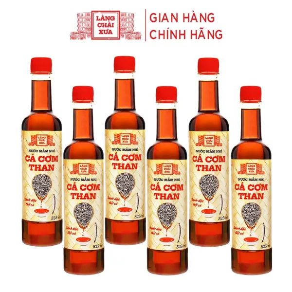 Thùng 6 Chai Nước Mắm Nhỉ Cá Cơm Than 525ml Làng Chài Xưa