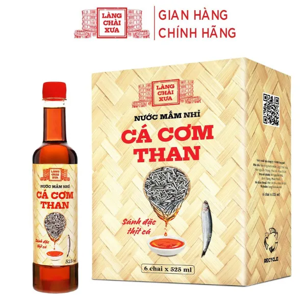 Thùng 6 Chai Nước Mắm Nhỉ Cá Cơm Than 525ml Làng Chài Xưa