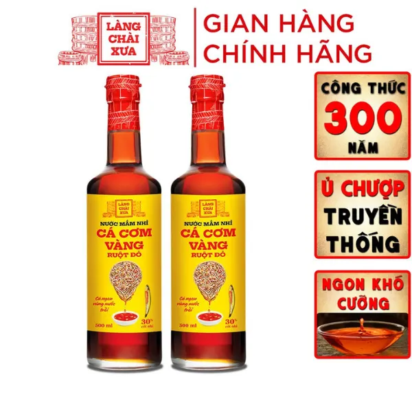 Thùng 6 Chai Nước Mắm Nhỉ Cá Cơm  Vàng Ruột Đỏ 500ml Làng Chài Xưa Cá Cơm Vàng Ngon Vùng Nước Trồi