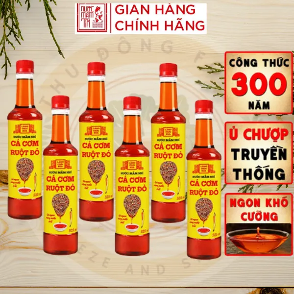 Thùng 6 Chai Nước Mắm Nhỉ Cá Cơm Vàng Ruột Đỏ 525ml Làng Chài Xưa