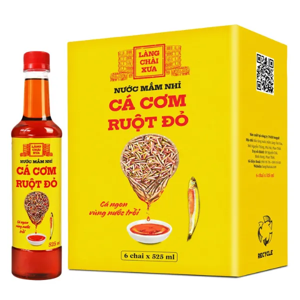 Thùng 6 Chai Nước Mắm Nhỉ Cá Cơm Vàng Ruột Đỏ 525ml Làng Chài Xưa