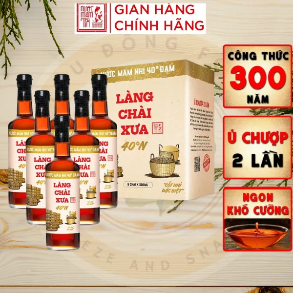 Thùng 6 Chai Nước Mắm Nhỉ Nhãn Vàng 40 Độ Đạm 500ml -Làng Chài Xưa
