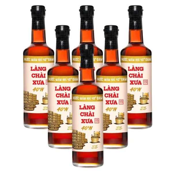 Thùng 6 Chai Nước Mắm Nhỉ Nhãn Vàng 40 Độ Đạm 500ml -Làng Chài Xưa