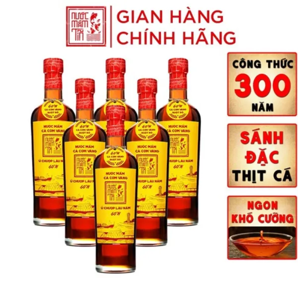 Thùng 6 Chai Nước Mắm Tĩn  Cá Cơm Vàng Ruột Đỏ 60 Độ Đạm 500ml