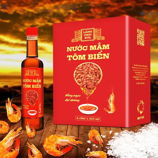 Thùng 6 Chai Nước Mắm Tôm Biển Hồng Ngọc Đại Dương 525ml Làng Chài Xưa