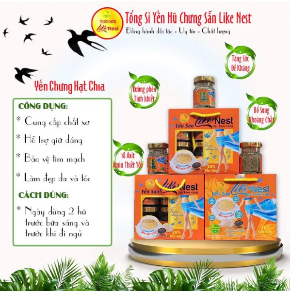 Yến Sào Chưng Sẵn Mix Hạt Chia 30% Lốc 6 Hủ
