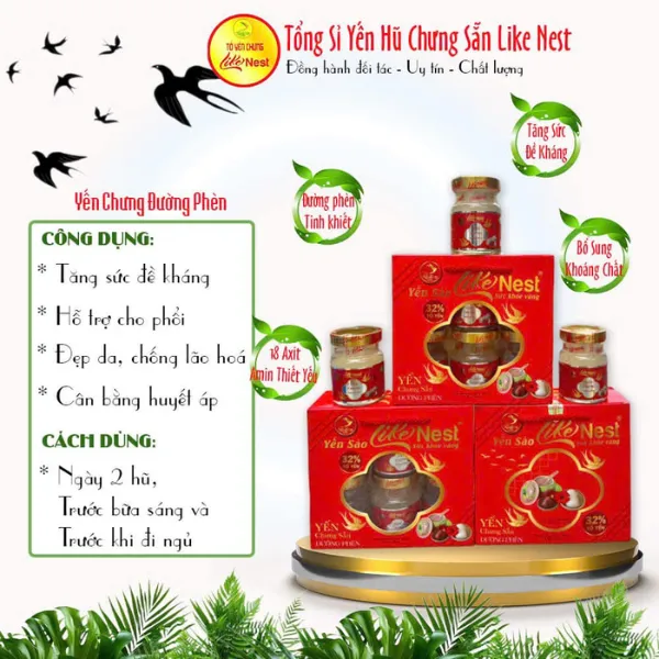 Tổ Yến Chưng Sẵn Vị Đường Phèn 32% Lốc 6 Hủ