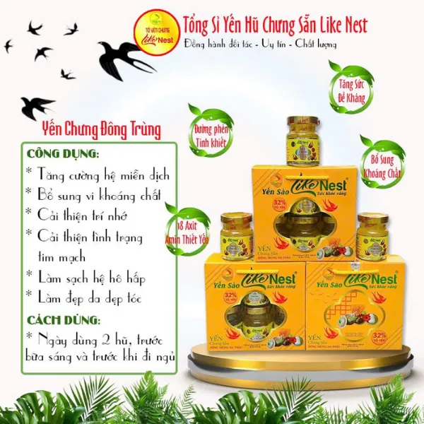 Tổ Yến Chưng Sẵn Đông Trùng Hạ Thảo 32% Lốc 6 Hủ