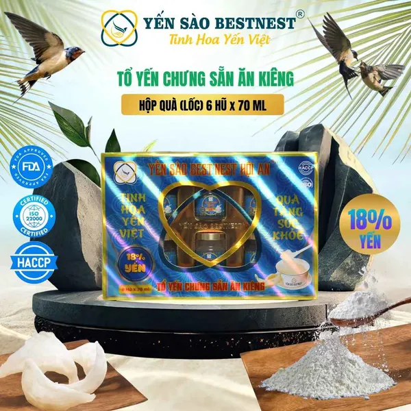 Tổ Yến Chưng Sẵn  Ăn Kiêng 18% Hộp 6 Hủ