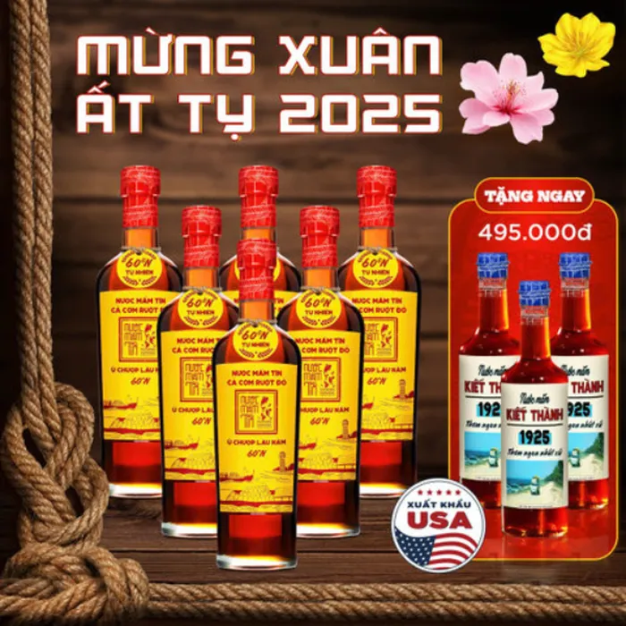 Thùng 6 Chai Nước Mắm Tĩn  Cá Cơm Vàng Ruột Đỏ 60 Độ Đạm 500ml