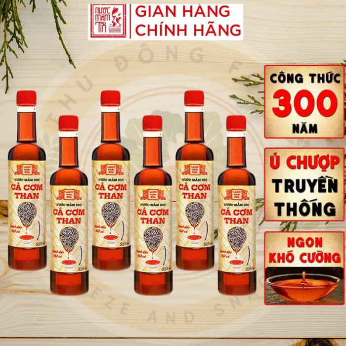 Thùng 6 Chai Nước Mắm Nhỉ Cá Cơm Than 525ml Làng Chài Xưa