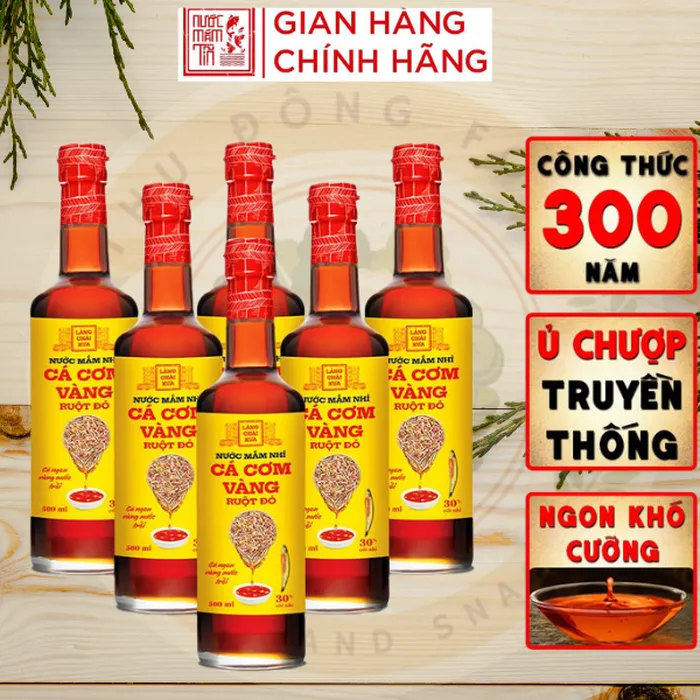 Thùng 6 Chai Nước Mắm Nhỉ Cá Cơm  Vàng Ruột Đỏ 500ml Làng Chài Xưa Cá Cơm Vàng Ngon Vùng Nước Trồi