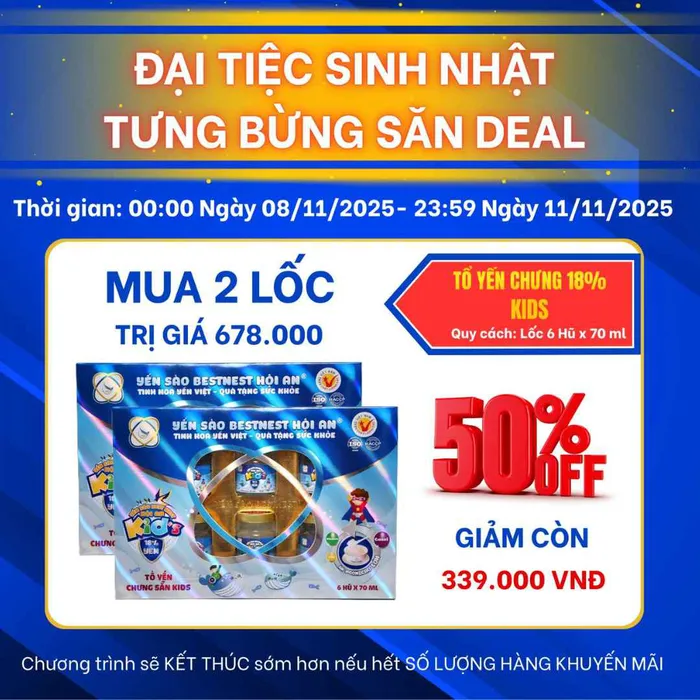 Tổ Yến Trẻ Em  Chưng Sẵn 18% Kid Hop 6 Hu