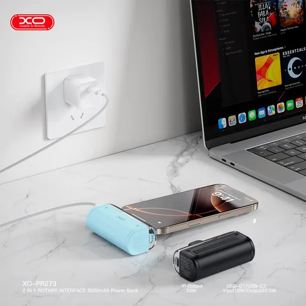 Sạc dự phòng XO PR273 - 5.000mAh, sạc nhanh 22.5W, kèm cổng iOS & Type-C