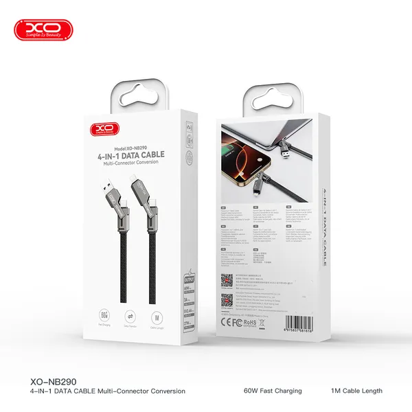 Cáp Sạc Đa Năng 4in1 XO NB290 - Giải Pháp Sạc Nhanh 60W Hoàn Hảo