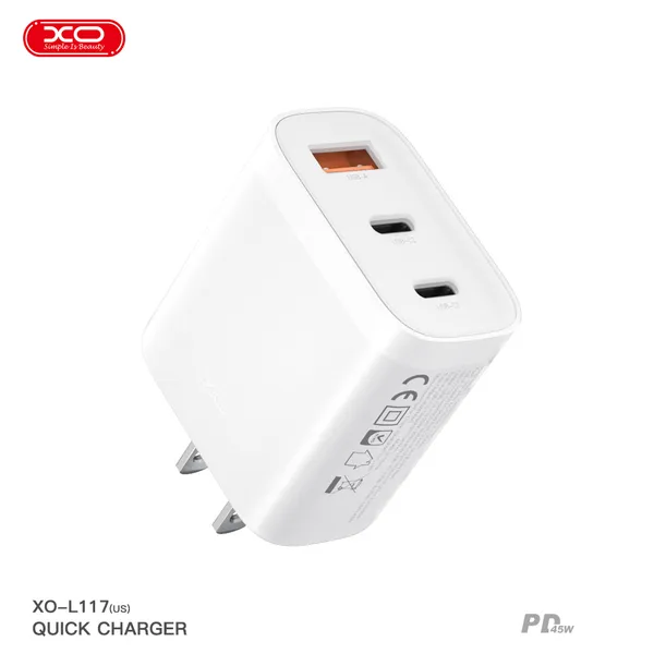 Bộ sạc đa năng XO L117 45W hỗ trợ sạc nhanh iPhone và Android kèm dây sạc