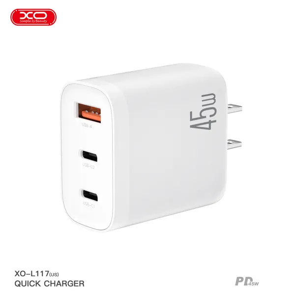 Bộ sạc đa năng XO L117 45W hỗ trợ sạc nhanh iPhone và Android kèm dây sạc