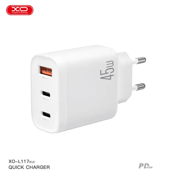 Bộ sạc đa năng XO L117 45W hỗ trợ sạc nhanh iPhone và Android kèm dây sạc