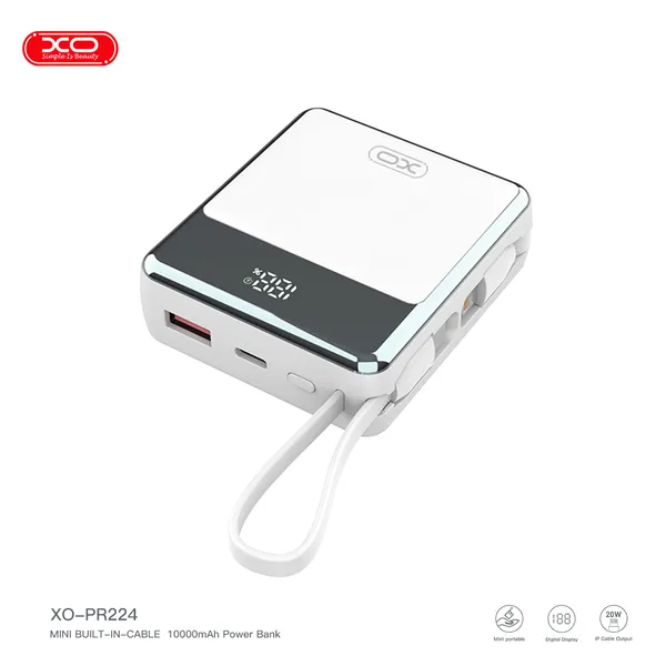 Sạc dự phòng mini XO PR224 công suất 22.5W màn hình Led hiển thị dung lượng chính xác