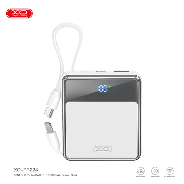 Sạc dự phòng mini XO PR224 công suất 22.5W màn hình Led hiển thị dung lượng chính xác