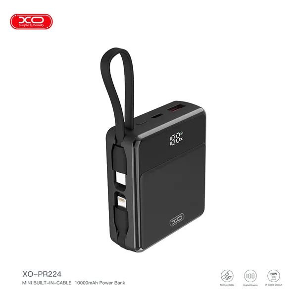 Sạc dự phòng mini XO PR224 công suất 22.5W màn hình Led hiển thị dung lượng chính xác