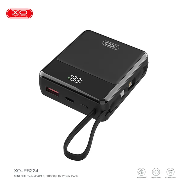 Sạc dự phòng mini XO PR224 công suất 22.5W màn hình Led hiển thị dung lượng chính xác