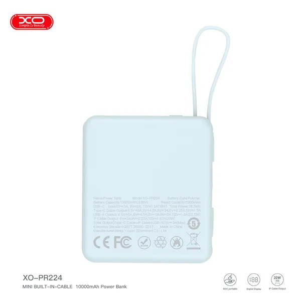 Sạc dự phòng mini XO PR224 công suất 22.5W màn hình Led hiển thị dung lượng chính xác