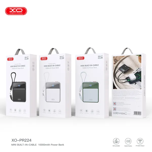 Sạc dự phòng mini XO PR224 công suất 22.5W màn hình Led hiển thị dung lượng chính xác
