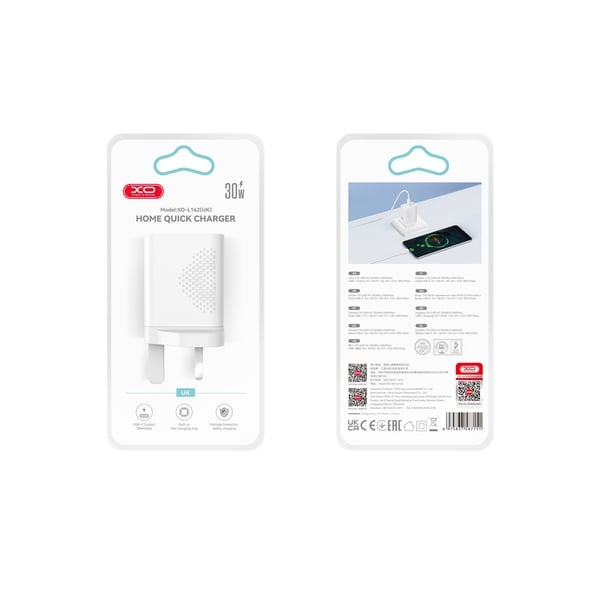 Đầu sạc XO L162 30W 1 cổng Type C màu trắng sang trọng hỗ trợ sạc nhanh mọi thiết bị
