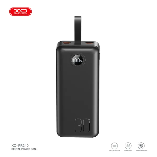 Sạc dự phòng XO PR240 - 30.000mAh, sạc nhanh PD 22.5W, màn hình LED