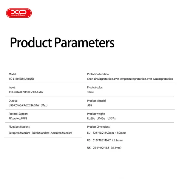 Bộ sạc nhanh 20W XO L160 chính hãng sạc siêu tốc cho iPhone và Android