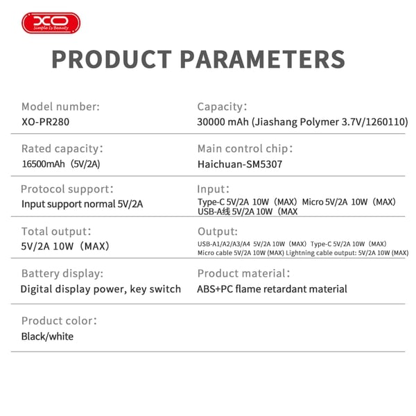 Sạc dự phòng XO PR280 dung lượng khủng 30000mAh giải pháp năng lượng hoàn hảo