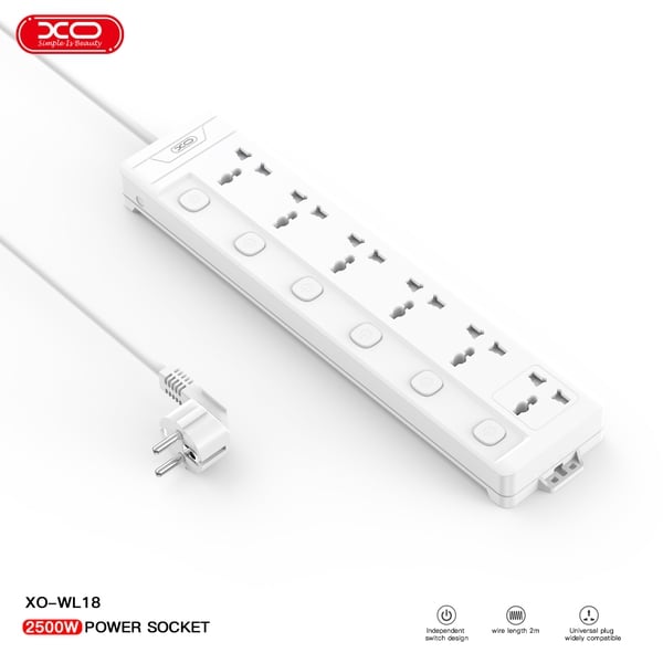 Ổ cắm điện XO WL18 6 cổng đa năng dây dài 2m chính hãng bảo hành 12 tháng