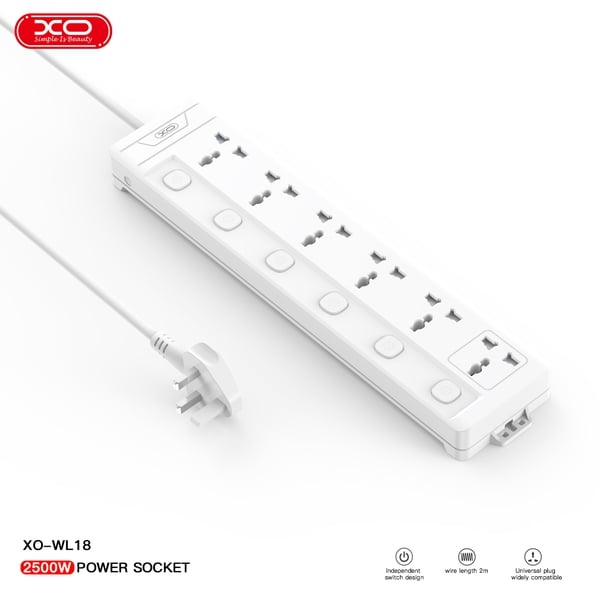 Ổ cắm điện XO WL18 6 cổng đa năng dây dài 2m chính hãng bảo hành 12 tháng
