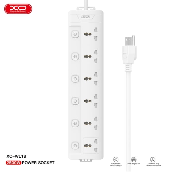 Ổ cắm điện XO WL18 6 cổng đa năng dây dài 2m chính hãng bảo hành 12 tháng