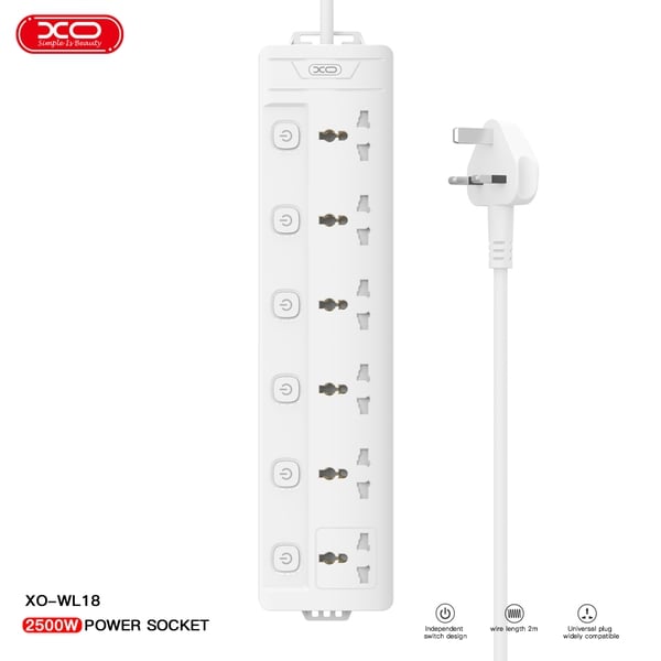 Ổ cắm điện XO WL18 6 cổng đa năng dây dài 2m chính hãng bảo hành 12 tháng