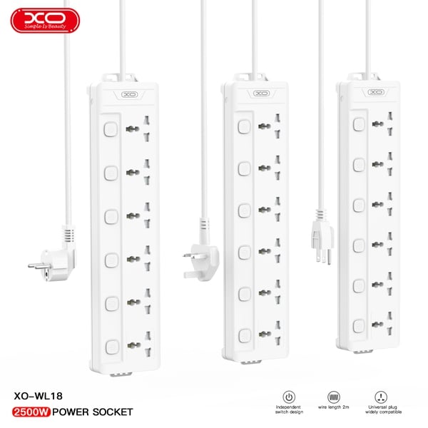 Ổ cắm điện XO WL18 6 cổng đa năng dây dài 2m chính hãng bảo hành 12 tháng
