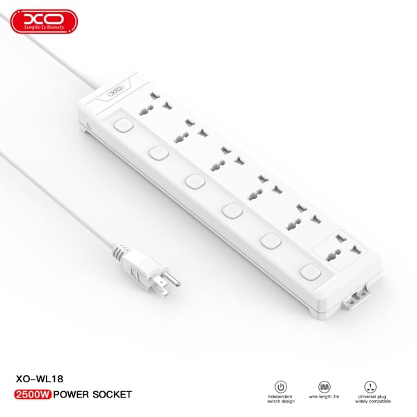 Ổ cắm điện XO WL18 6 cổng đa năng dây dài 2m chính hãng bảo hành 12 tháng