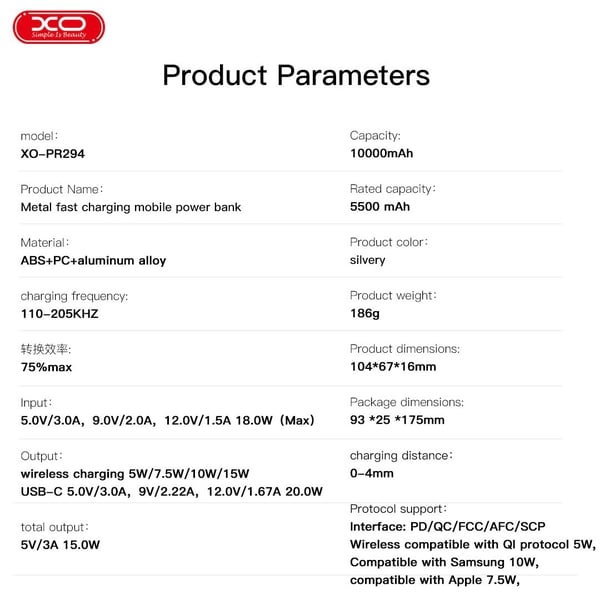 Sạc dự phòng MagSafe XO PR294 dung lượng 10000mAh chính hãng bảo hành 12 tháng