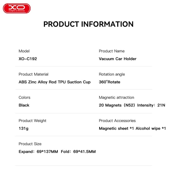 Giá đỡ điện thoại từ tính XO C192 Xoay 360 độ Lực hút nam châm N52 cực mạnh